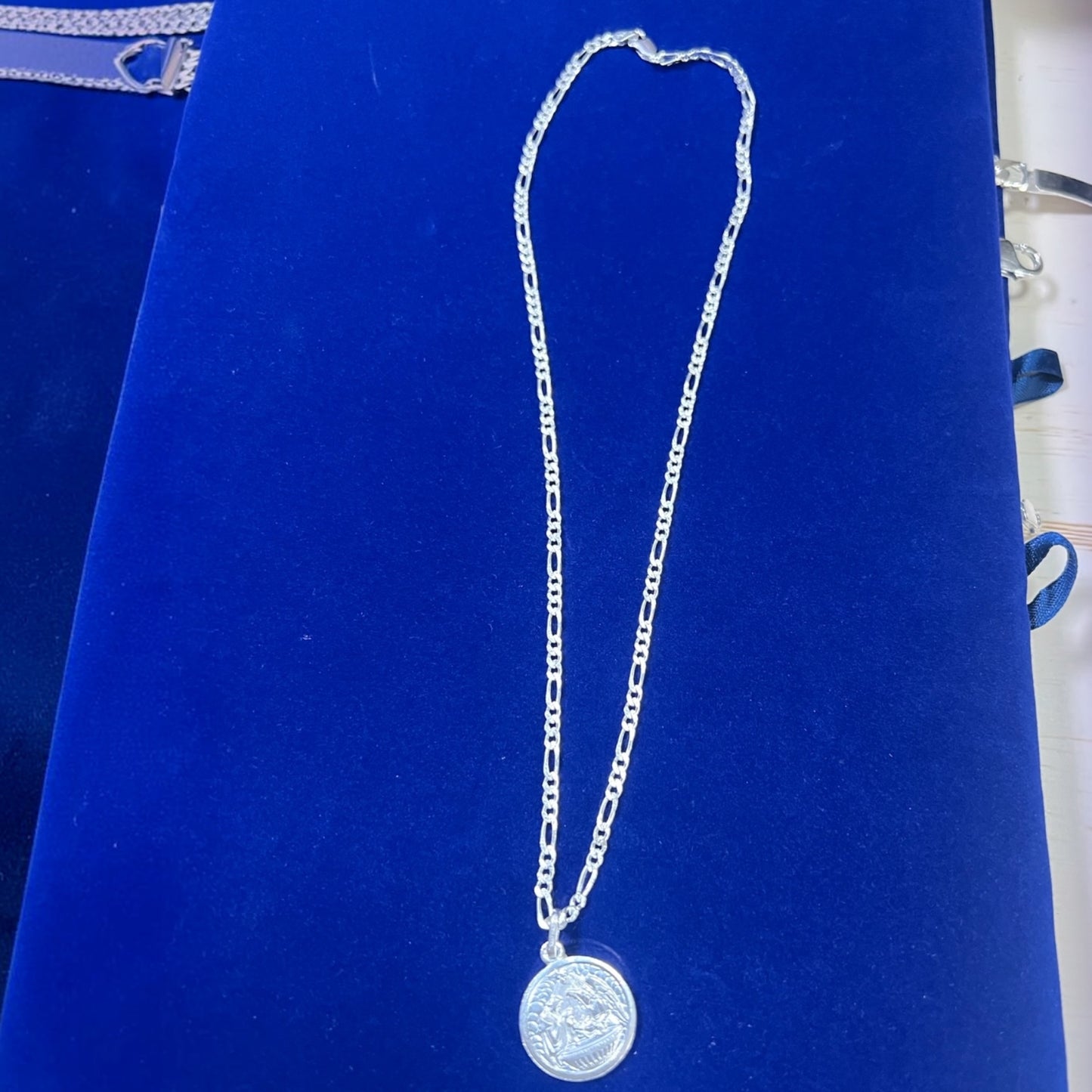 925 Sterling Silver Baptism Medal Necklace – 18" Figaro Chain