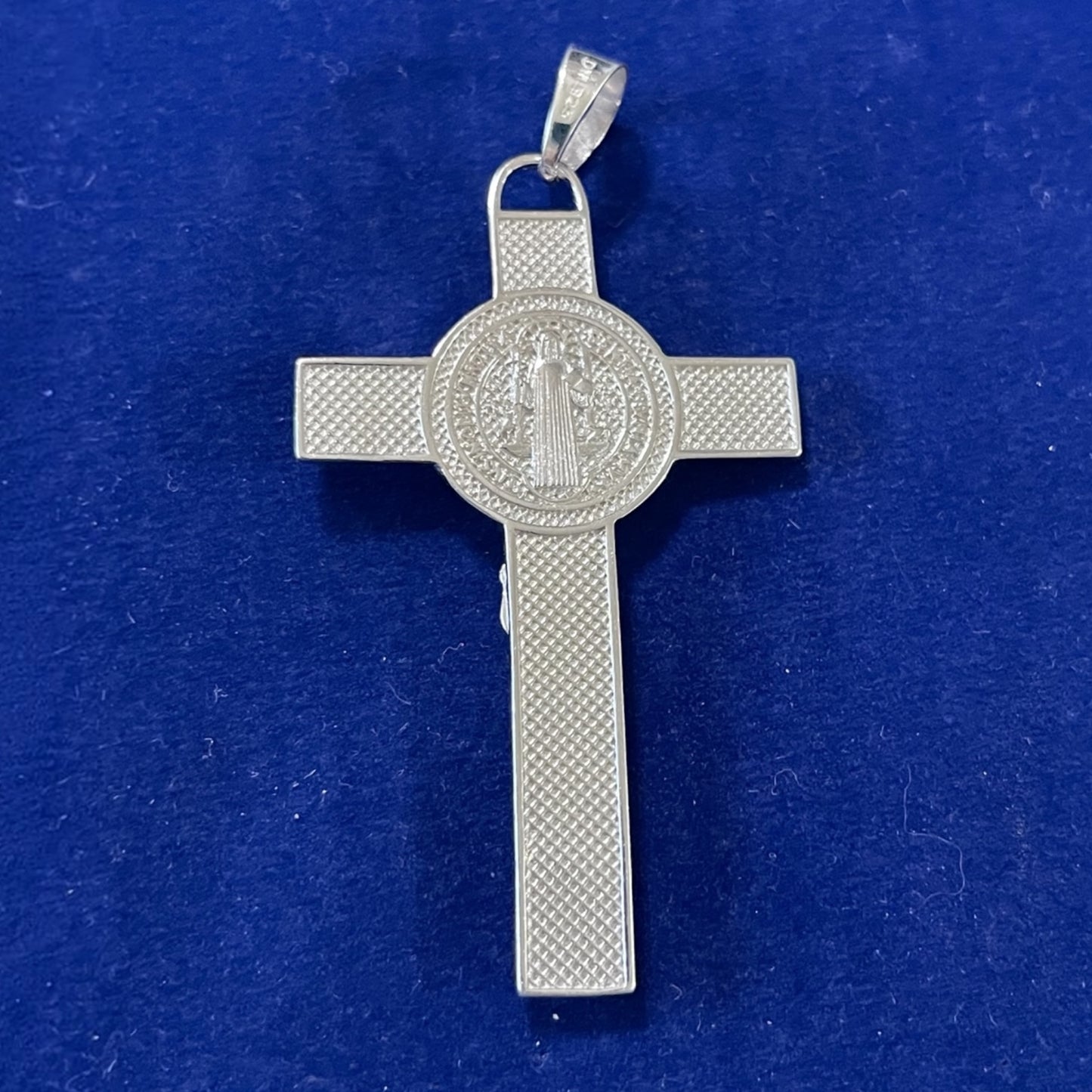 925 Sterling Silver Rhodium San Benito Cross Pendant 7cm