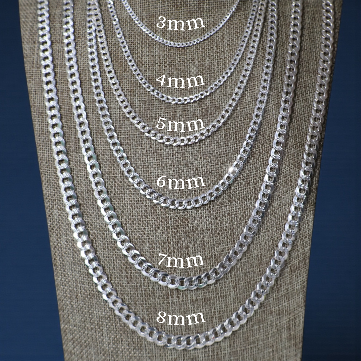 925 Sterling Silver Diamond Cut Cuban Chain Necklace – 3mm–8mm