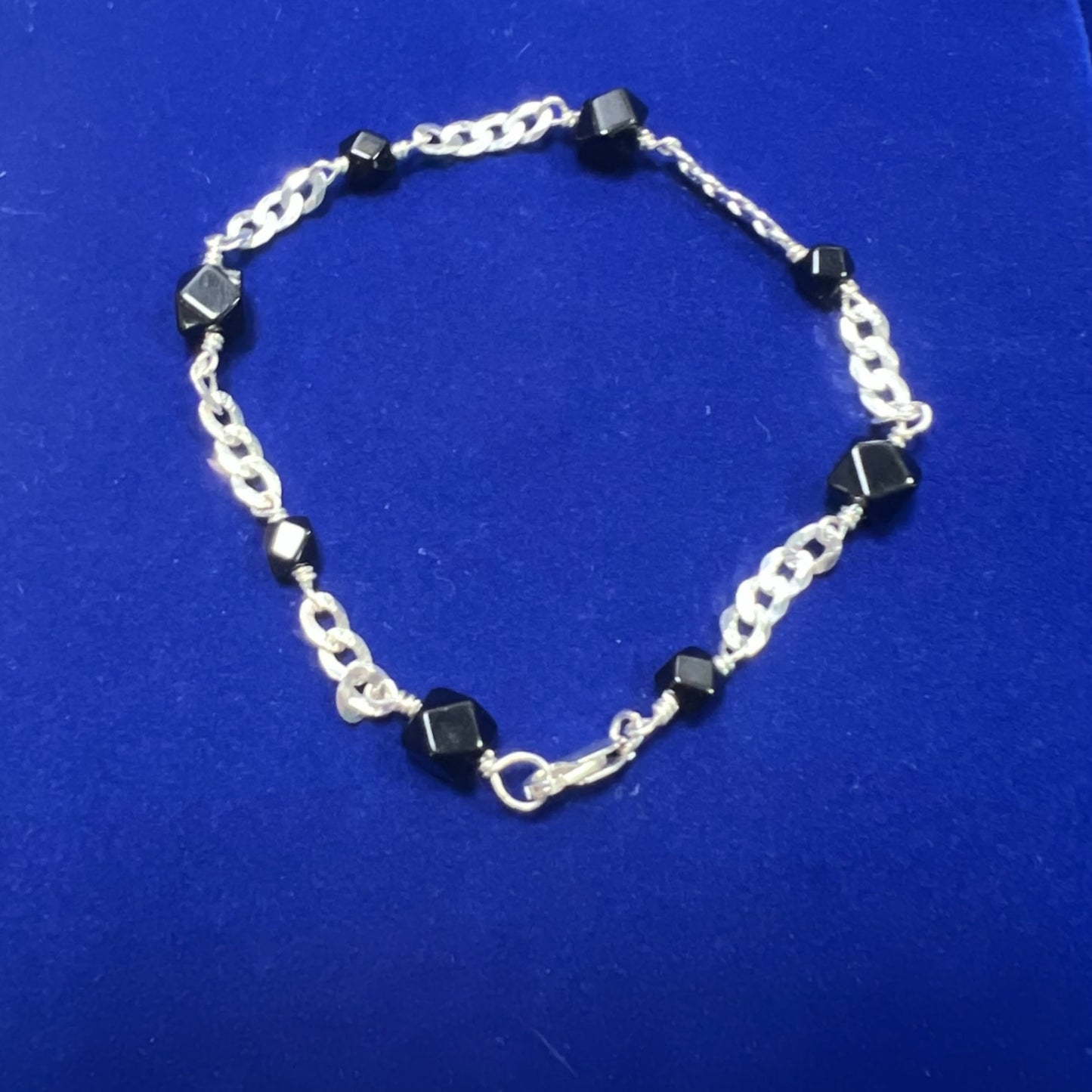 Handmade 925 Sterling Silver Azabache Bracelet (7" / 7.5" / 8")