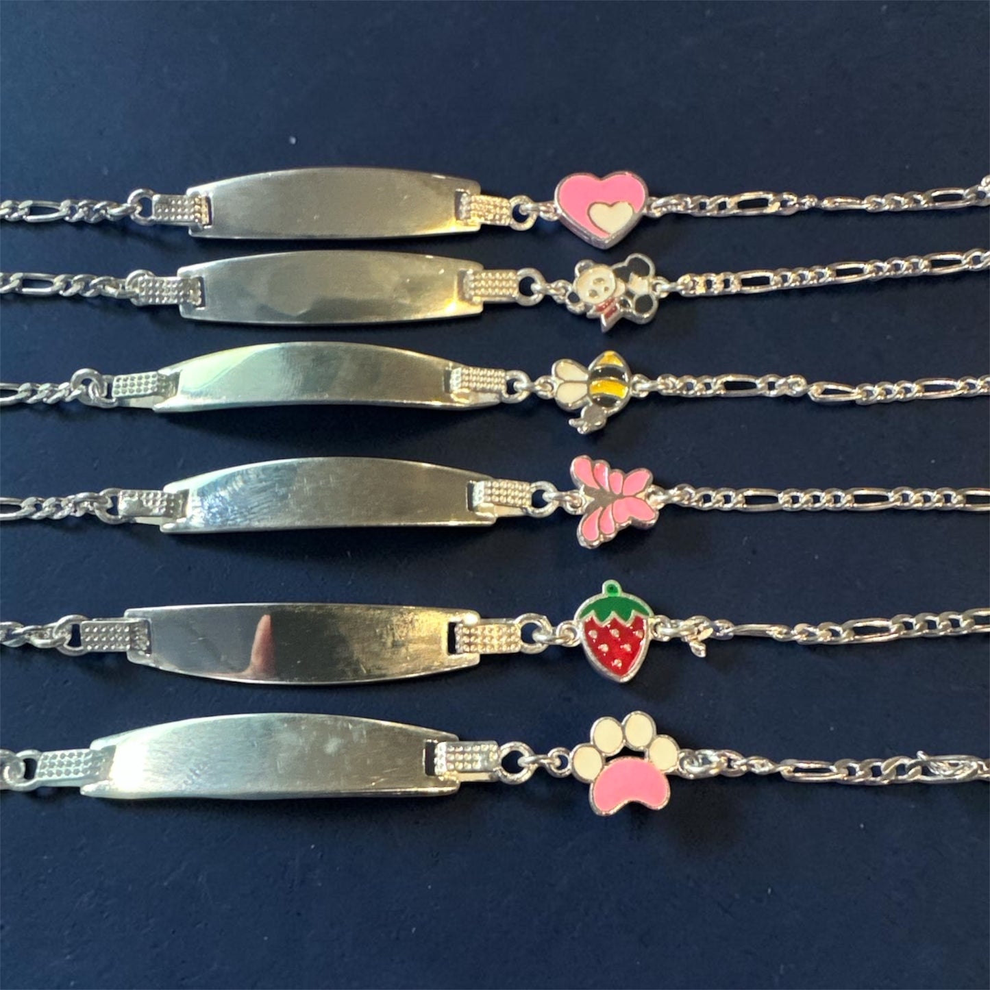 925 Sterling Silver Kids ID Figaro Bracelet 6"