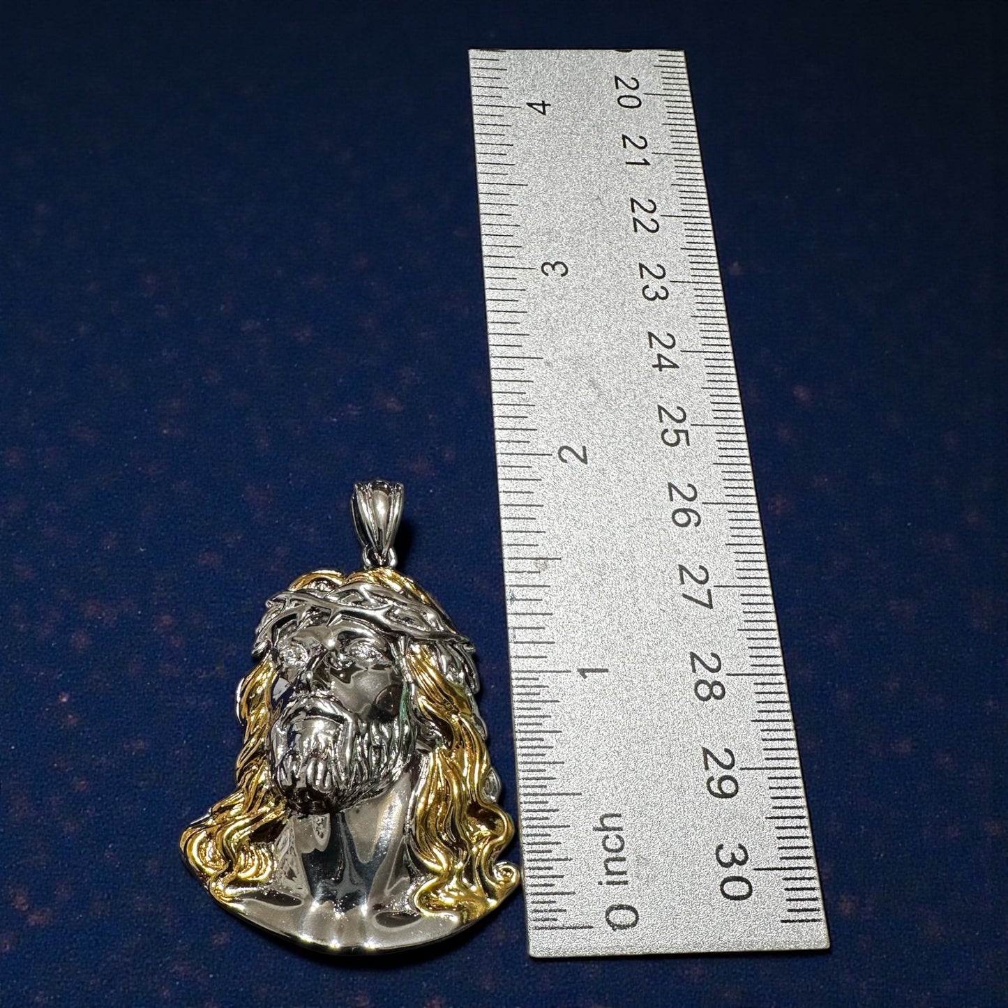 Two-Tone 925 Sterling Silver Christ Face Pendant – 2"