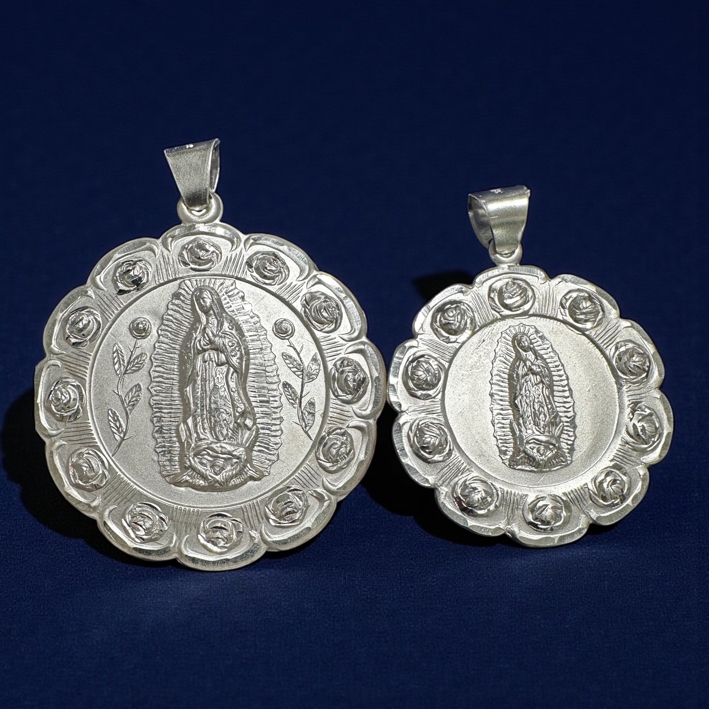 925 Sterling Silver Reversible Virgin Mary & Saint Jude Flower Pendant (6cm / 7cm)