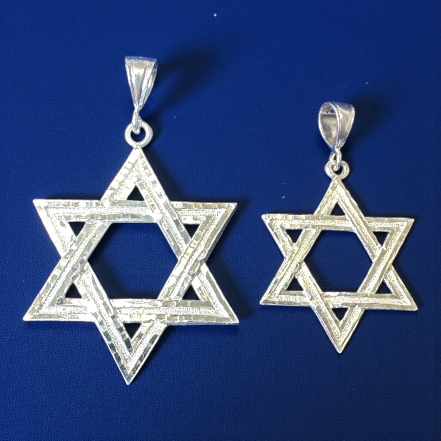 925 Sterling Silver Solid Star of David Pendant – 6cm & 8cm