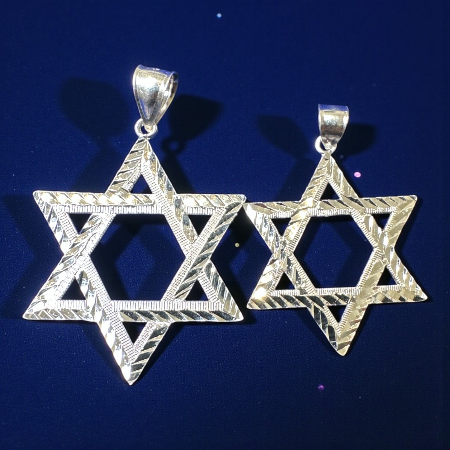 925 Sterling Silver Diamond-Cut Star of David Pendant- 4cm, 5.5cm