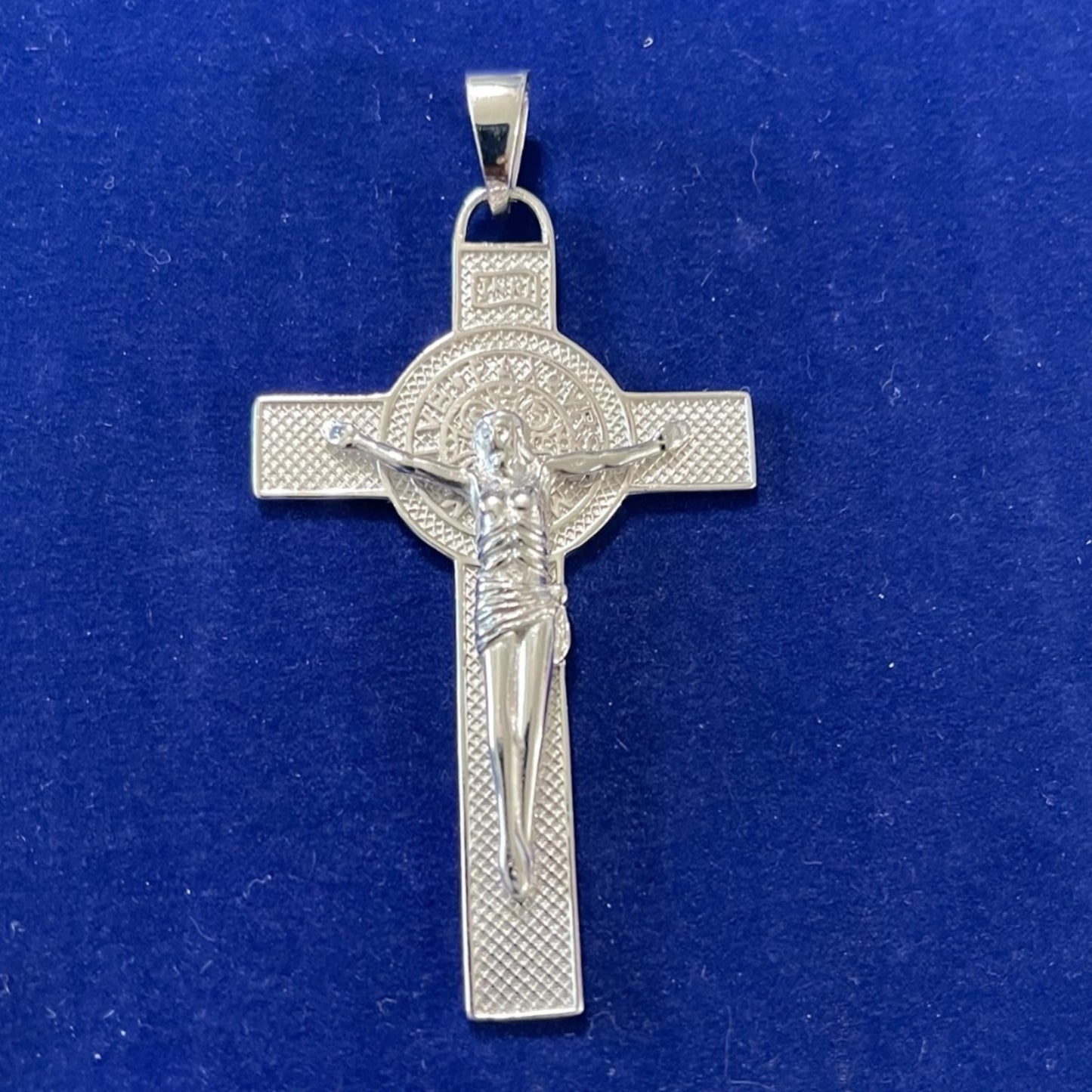 925 Sterling Silver Rhodium San Benito Cross Pendant 7cm