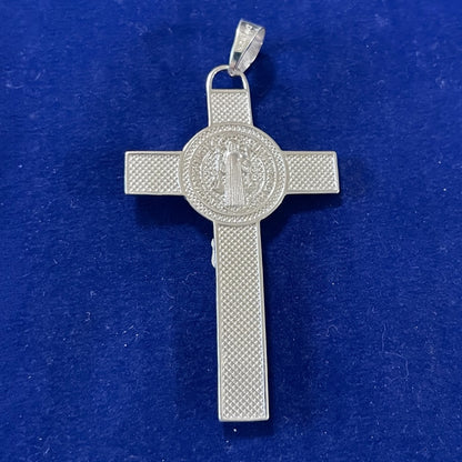 925 Sterling Silver Rhodium San Benito Cross Pendant 7cm