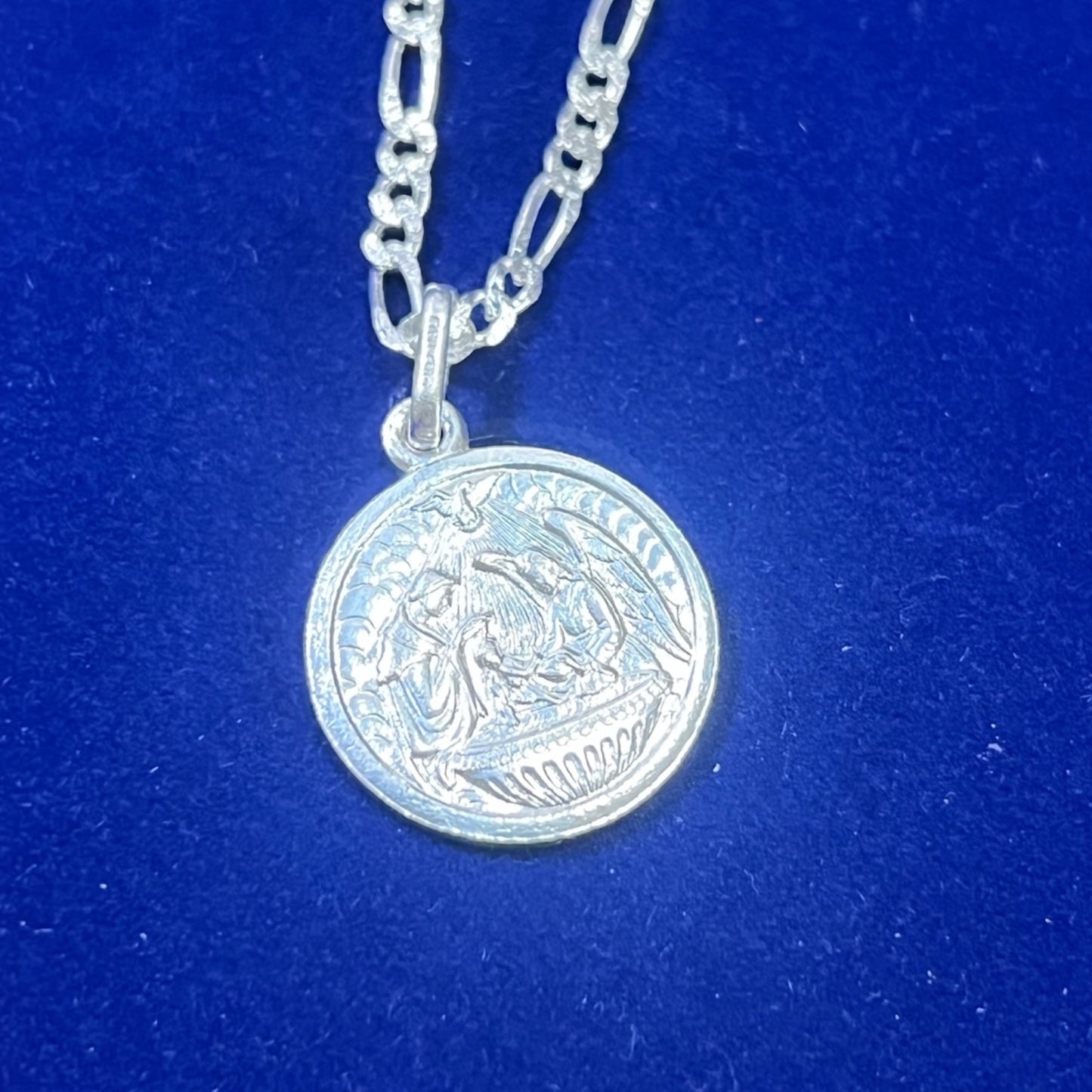 925 Sterling Silver Baptism Medal Necklace – 18" Figaro Chain