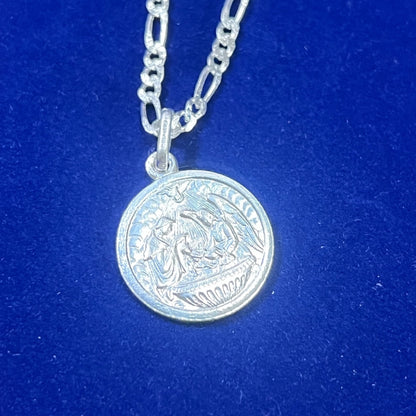 925 Sterling Silver Baptism Medal Necklace – 18" Figaro Chain