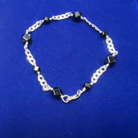 Handmade 925 Sterling Silver Azabache  Bracelet  (7" / 7.5" / 8")