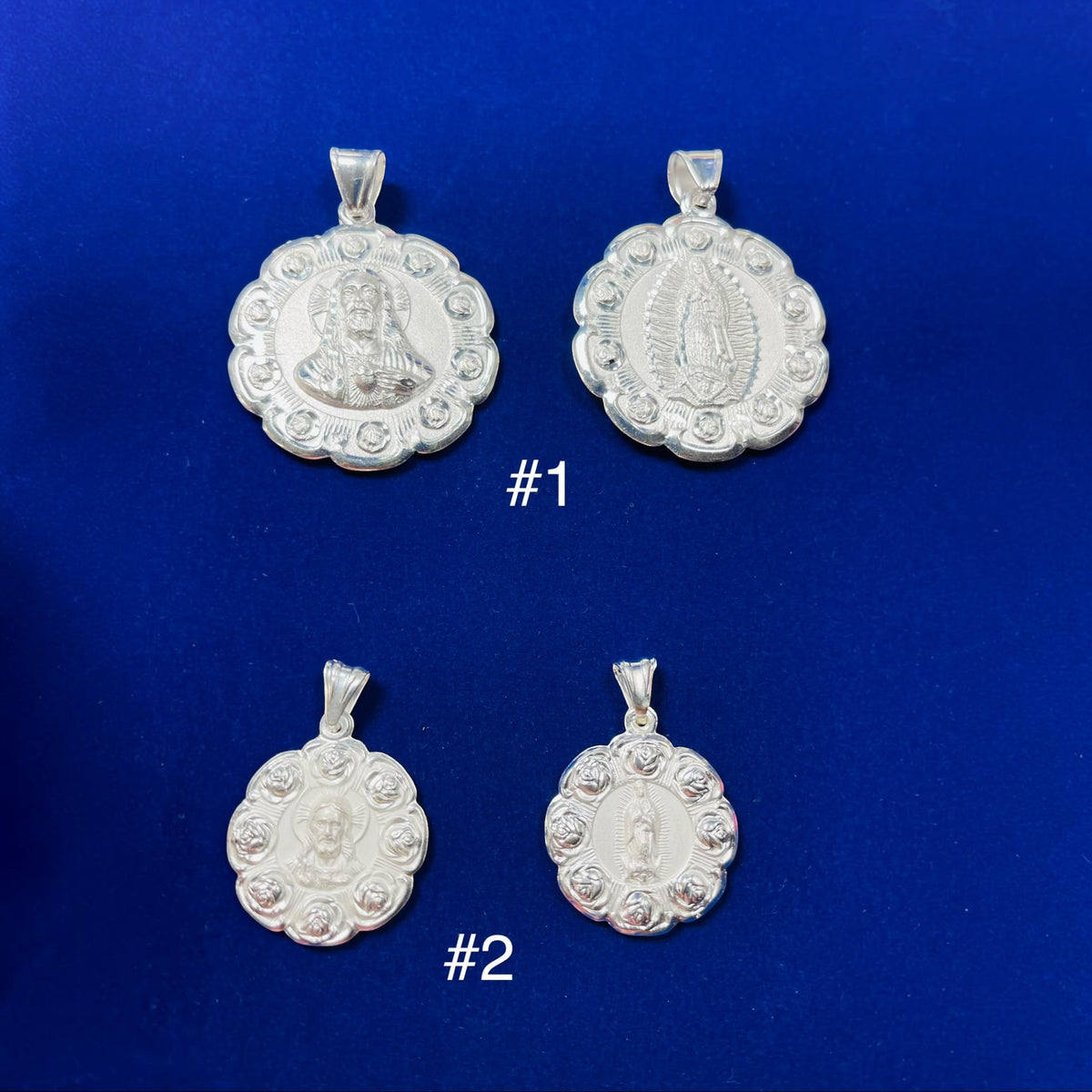 925 Sterling Silver Solid Two-Sided Virgen de Guadalupe & Sacred Heart Pendant
