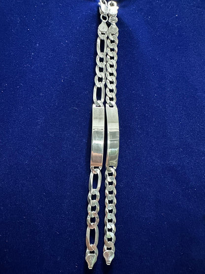 925 Sterling Silver Cuban & Figaro ID Bracelet – 7.5mm / 8mm