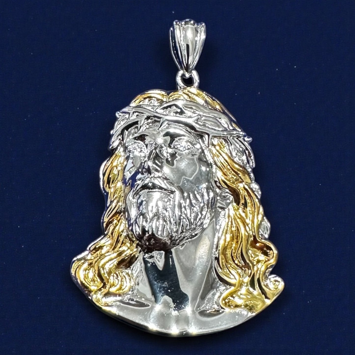 Two-Tone 925 Sterling Silver Christ Face Pendant – 2"