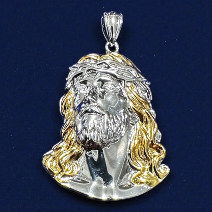 Two-Tone 925 Sterling Silver Christ Face Pendant – 2"