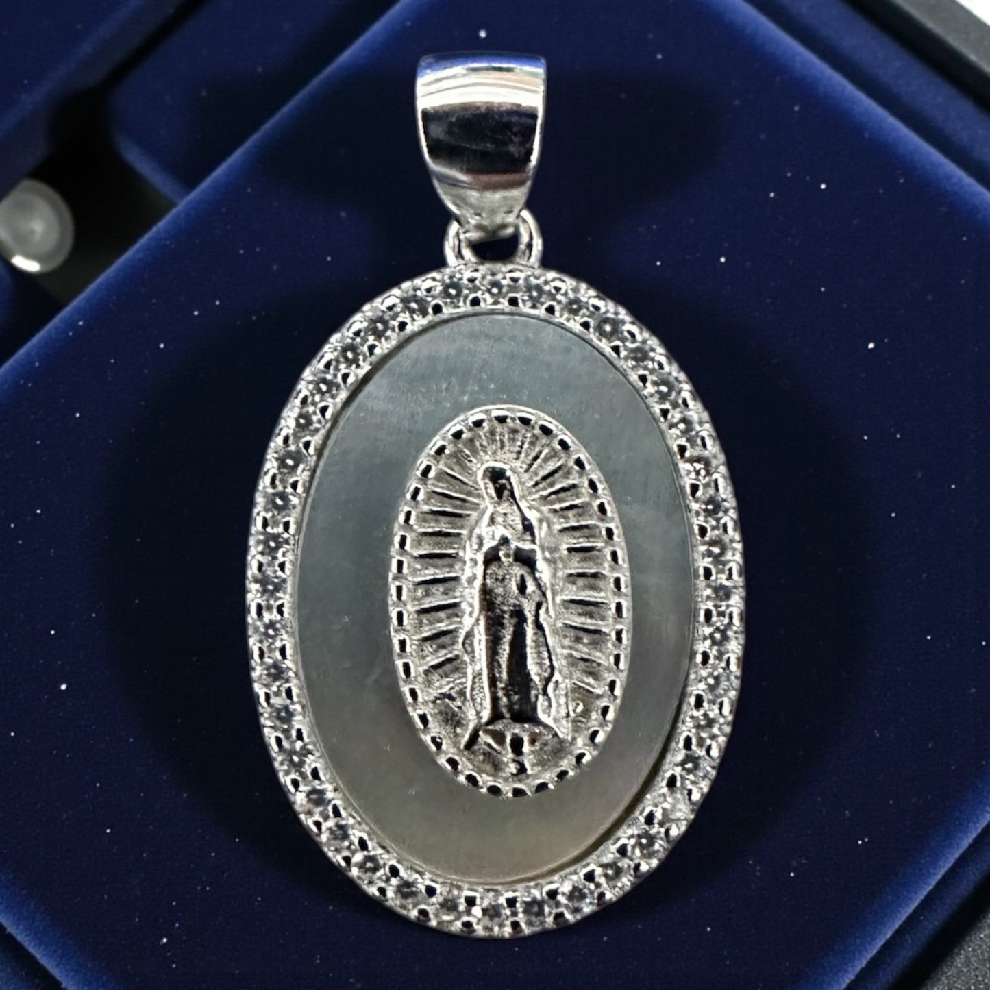 925 Sterling Silver Virgin Mary Shell Pendant – Optional Figaro Chain