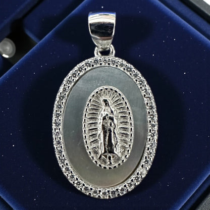 925 Sterling Silver Virgin Mary Shell Pendant – Optional Figaro Chain