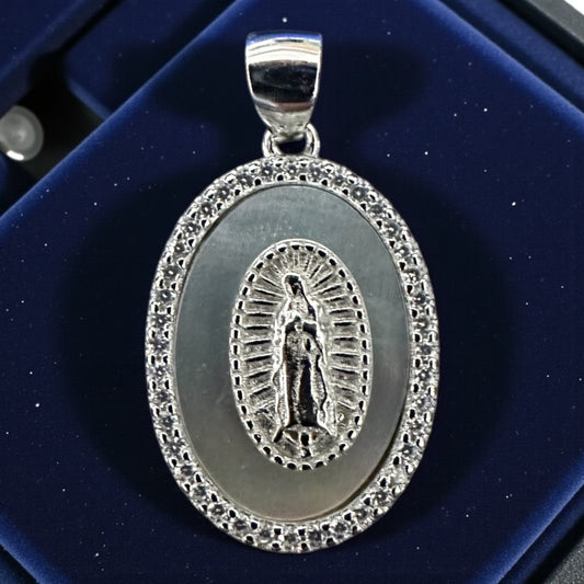 925 Sterling Silver Virgin Mary Shell Pendant – Optional Figaro Chain