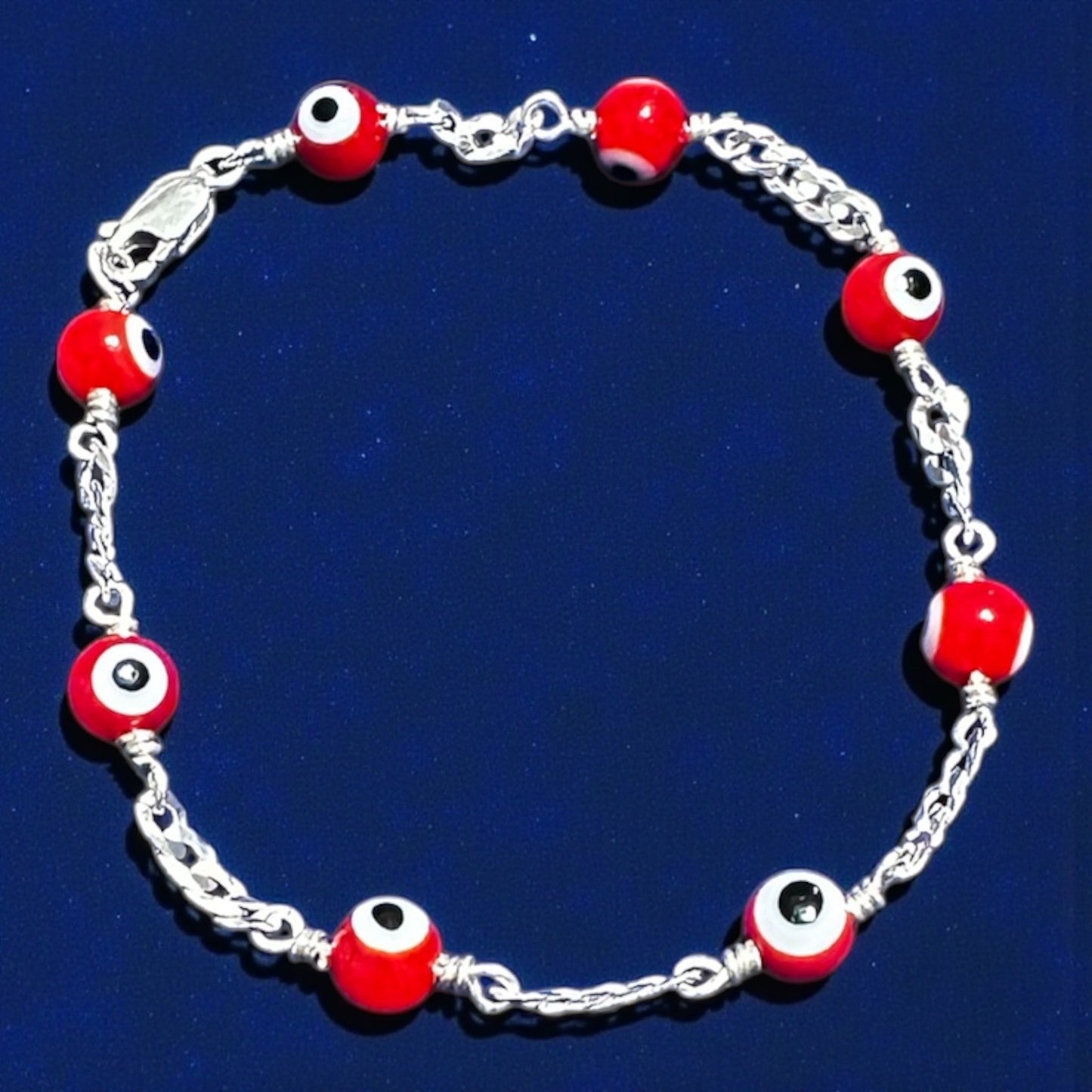 Handmade 925 Sterling Silver Red Evil Eye Bracelet – 6mm Beads (7" / 7.5" / 8")
