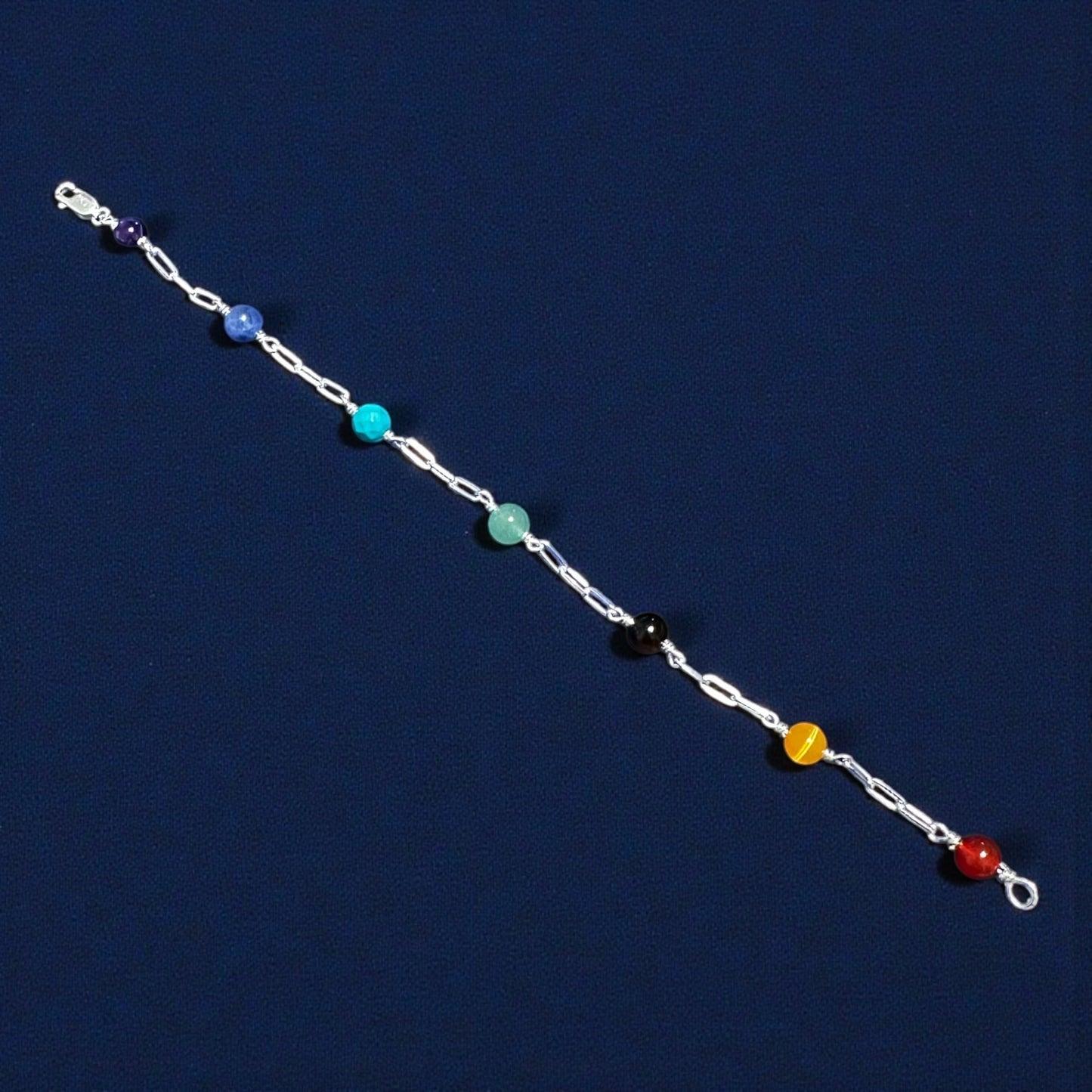 7 Chakras Sterling Silver Bracelet – 6mm Natural Stone Beads (7" / 7.5" / 8")