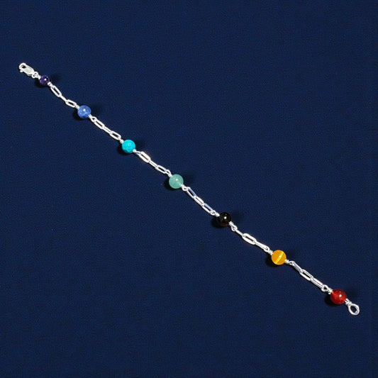7 Chakras Sterling Silver Bracelet – 6mm Natural Stone Beads (7" / 7.5" / 8")