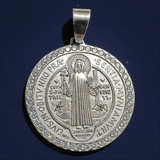 925 Sterling Silver San Benito Rhodium CZ Pendant – 3cm / 5cm