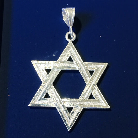 925 Sterling Silver Solid Star of David Pendant – 6cm & 8cm