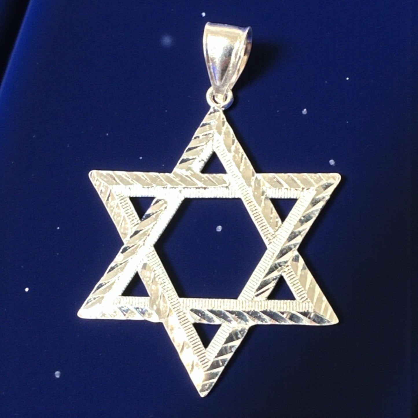 925 Sterling Silver Diamond-Cut Star of David Pendant- 4cm, 5.5cm