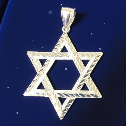 925 Sterling Silver Diamond-Cut Star of David Pendant- 4cm, 5.5cm