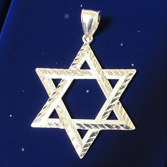 925 Sterling Silver Diamond-Cut Star of David Pendant- 4cm, 5.5cm