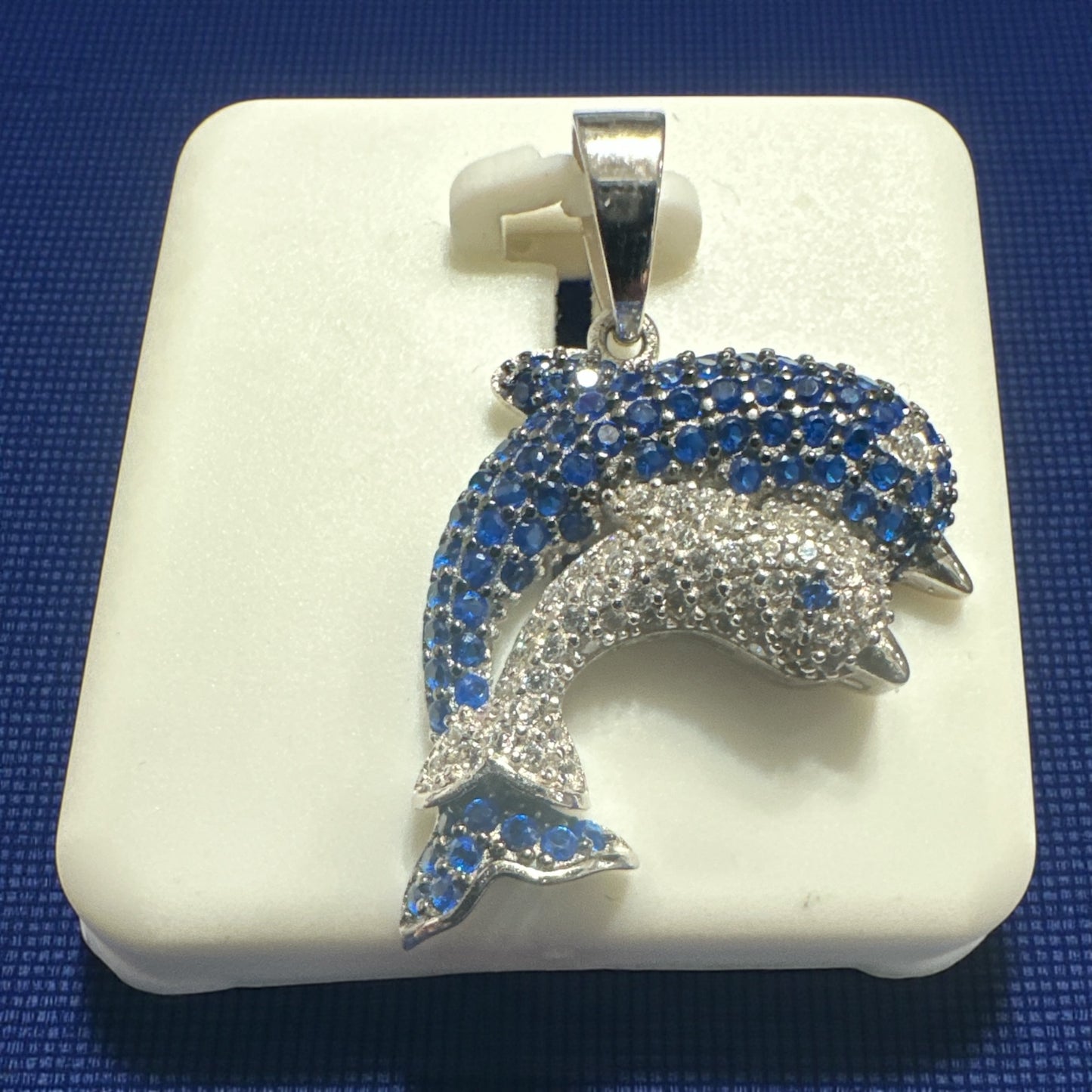 925 Sterling Silver CZ Dolphin Pendant – Blue / Blue & White (3cm / 1")