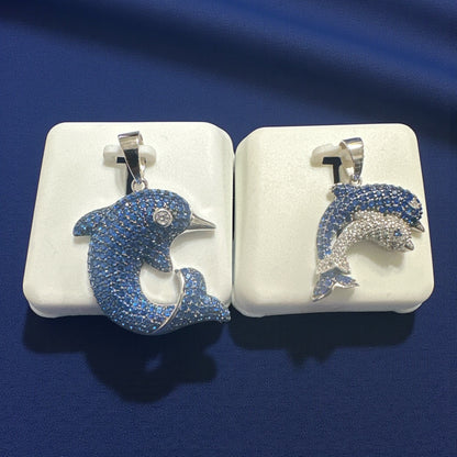 925 Sterling Silver CZ Dolphin Pendant – Blue / Blue & White (3cm / 1")