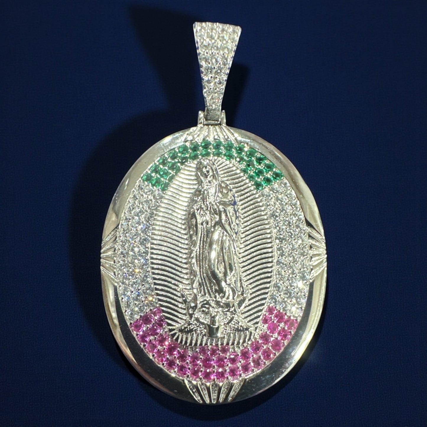 925 Sterling Silver 3-Color Virgen De Guadalupe Pendant 1 3/4"