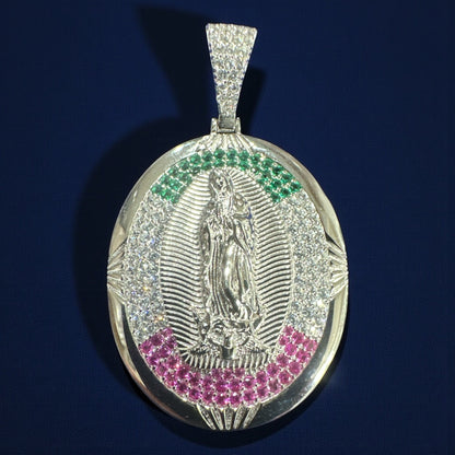 925 Sterling Silver 3-Color Virgen De Guadalupe Pendant 1 3/4"