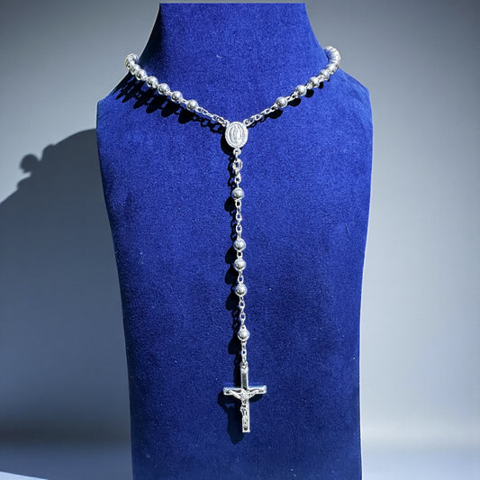 925 Sterling Silver 24" 6mm Rosary Necklace – High Polish Solid