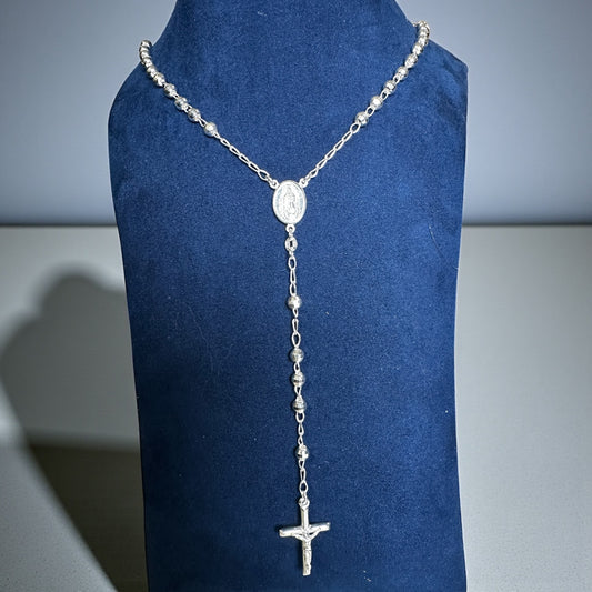 925 Sterling Silver 26" 5mm Facetado Rosary Necklace