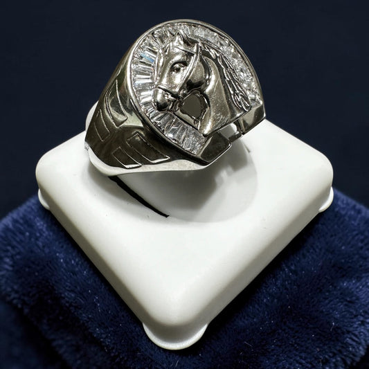 925 Sterling Silver Horse Head Horseshoe Ring (CZ Detail)