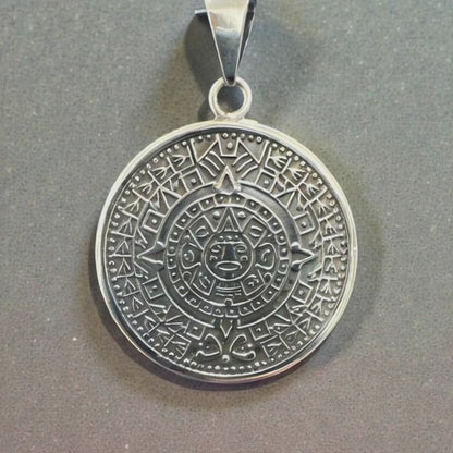 925 Sterling Silver Aztec Calendar Medallion Pendant – 1.5"